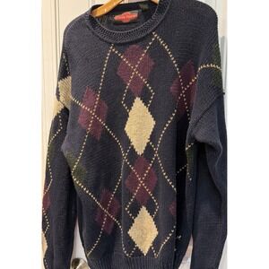 Stone Haven Men's L Ramie/cotton  Blue/tan/maroon  Argyle Sweater 3865